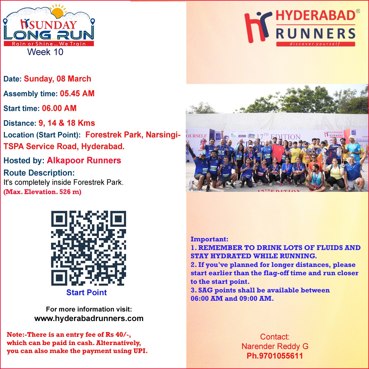 Sunday long Run - Forest Trek Park , Narsingi.