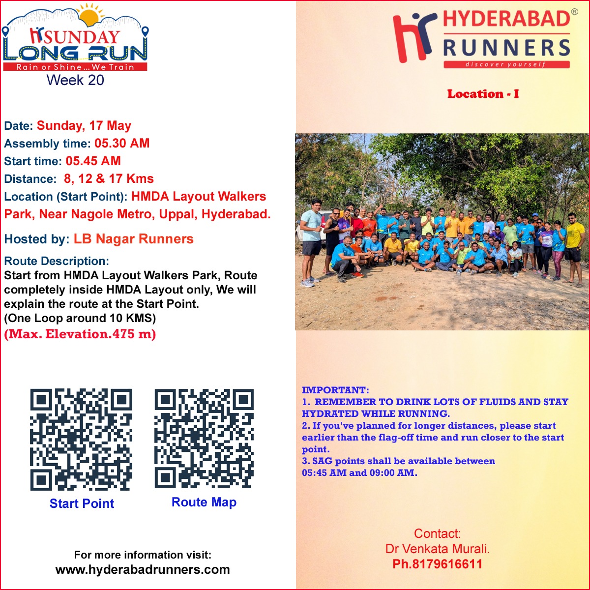 Sunday Long Run - HMDA Layout Walkers Park, Near Nagole Metro, Uppal.