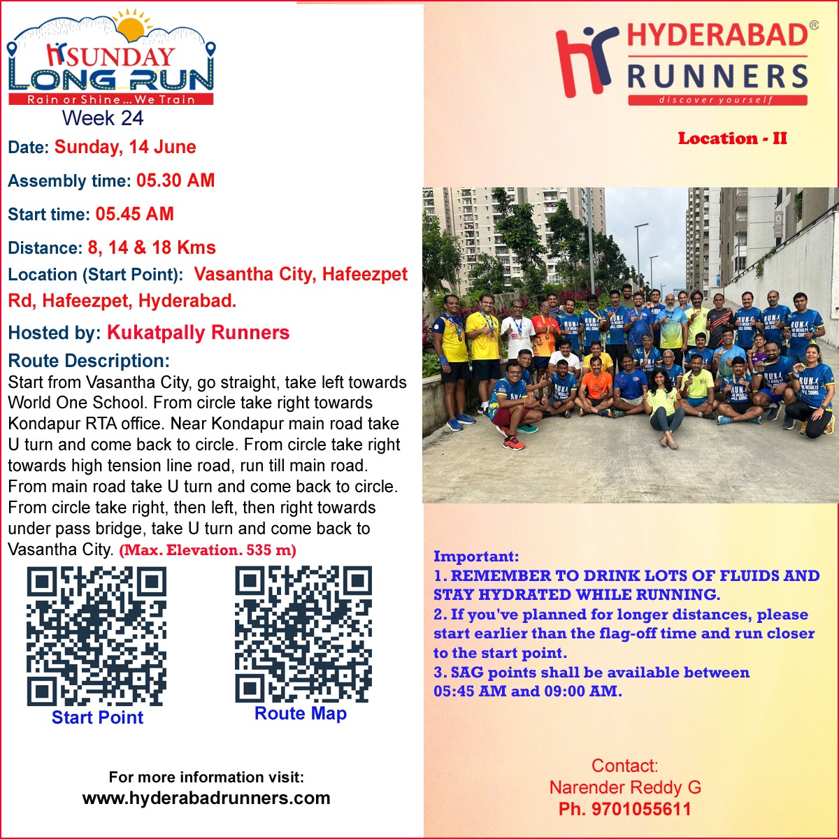 SUNDAY LONG RUN - Vasantha City, Hafeezpet Rd, Hafeezpet.